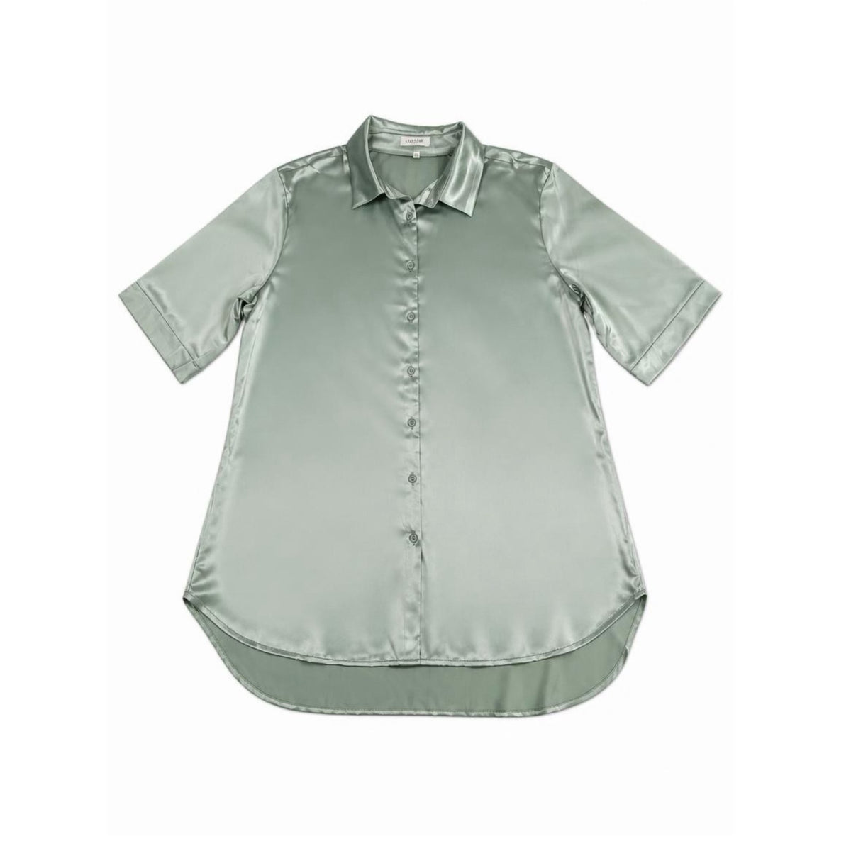 Ekouaer Silky Satin Short Sleeve Button-Down Nightshirt - Mint Green