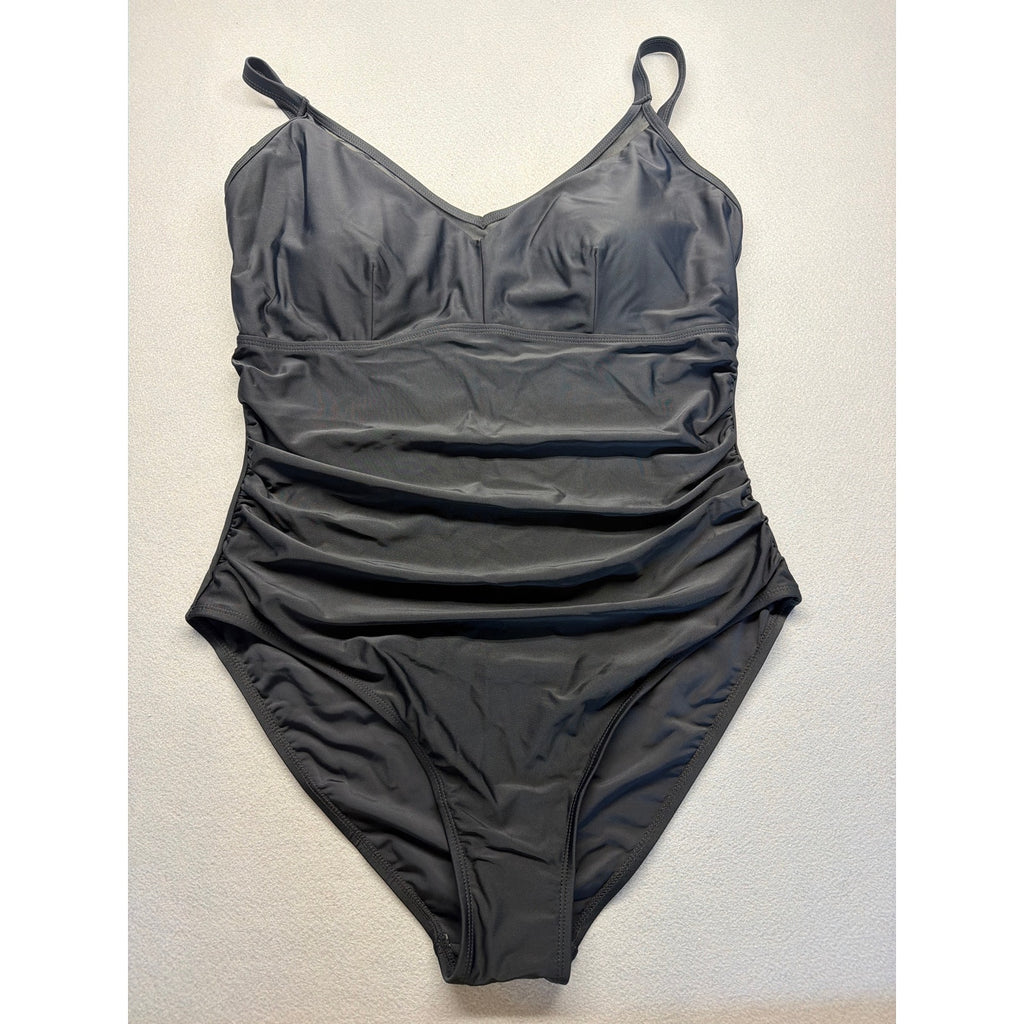 Smismivo Women's One Piece Ruched Waist Swimsuit with mesh V Neck Size XL