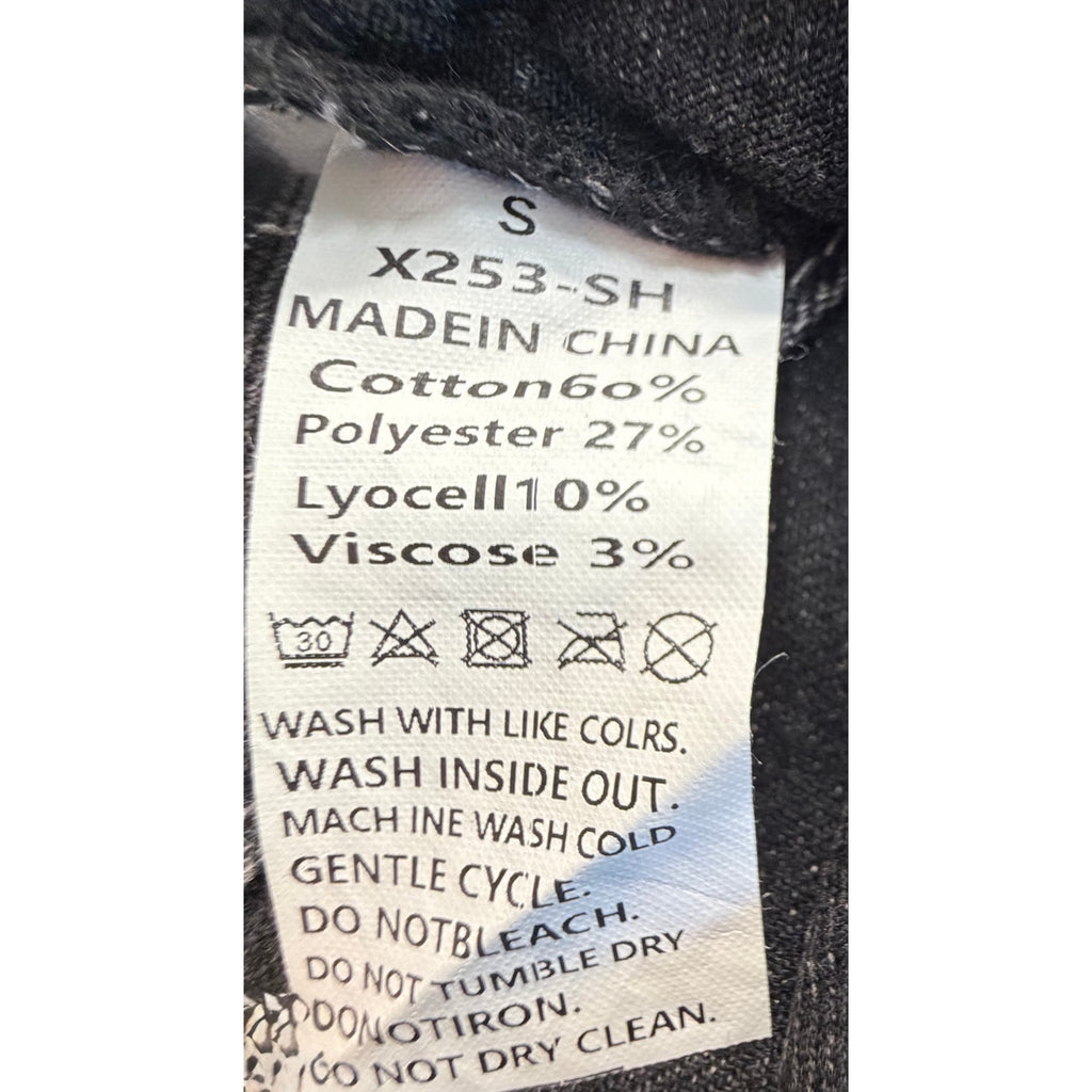 Women's Washed Distressed Cropped Raw Hem Black Denim Jacket Size S