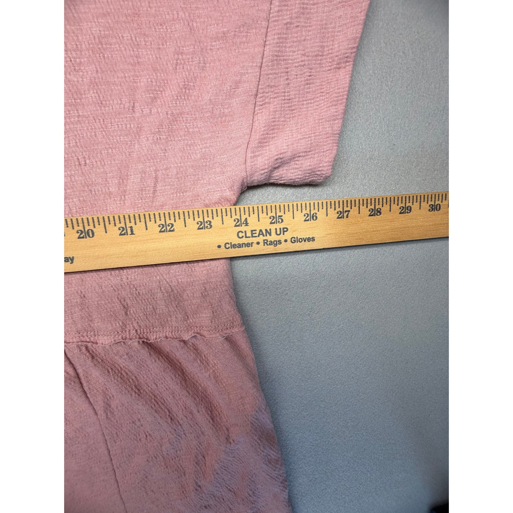 Dusty Rose Textured Knit V-Neck Henley Romper with Pockets - Extra Large XL