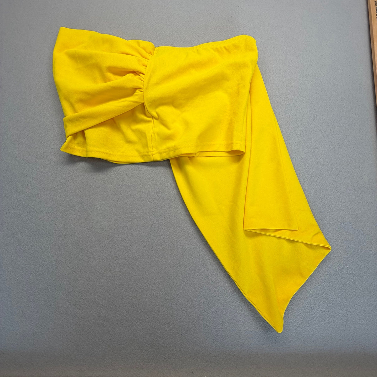 Bright Yellow Statement Bow Tube Top Strapless Drape Cascade Bandeau Size L