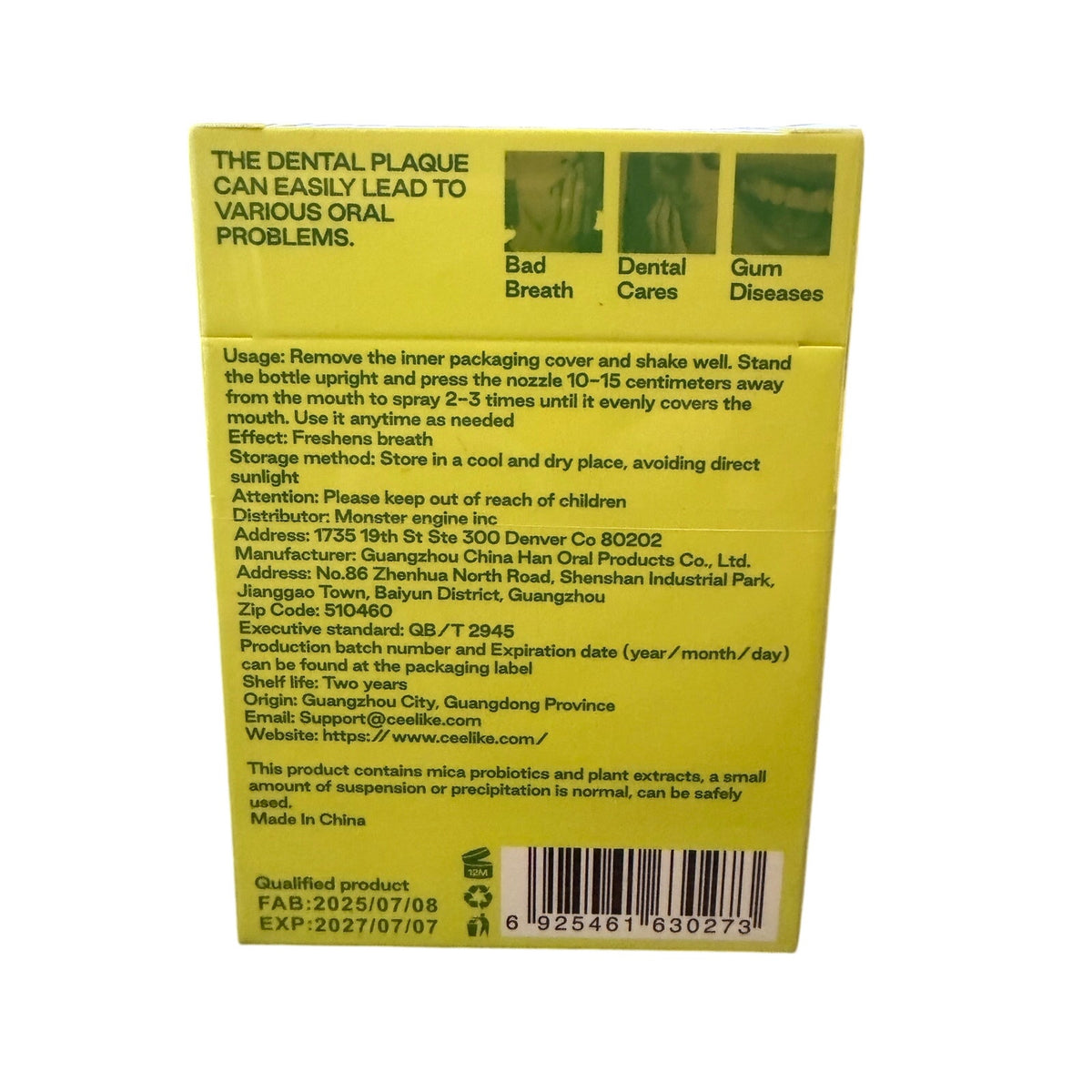 CEELIKE Kiss Artifact Probiotics Freshing Oral Spray Cucumber Flavor (20ml) NIB
