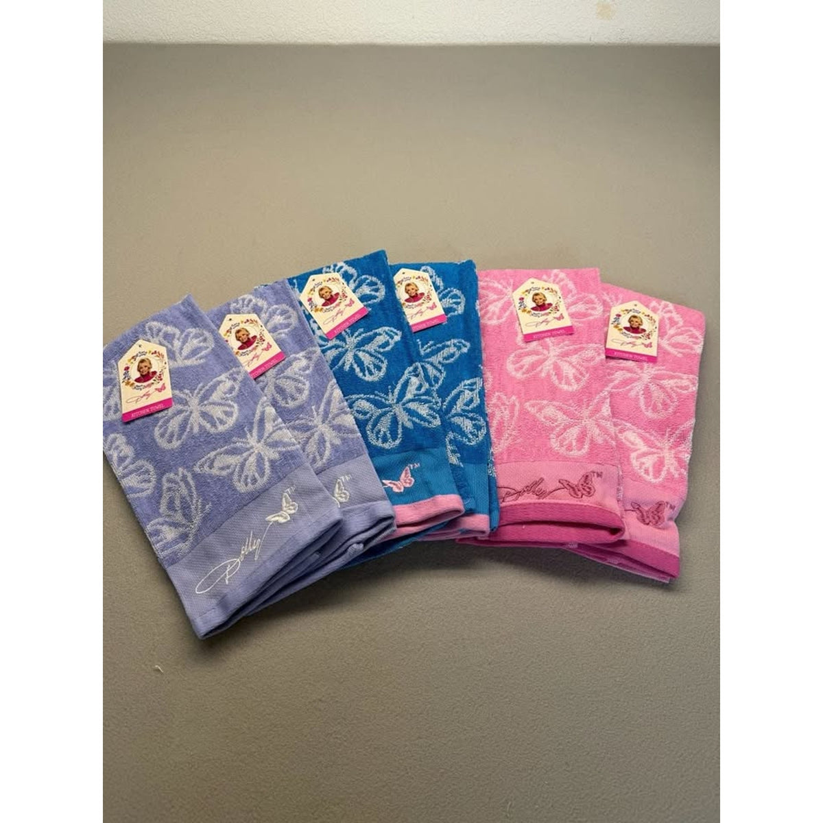 Dolly Parton Butterfly Pattern Kitchen Hand Towel Set Lot of 6 New with Tags
