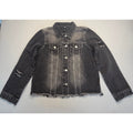 Women's Washed Distressed Cropped Raw Hem Black Denim Jacket Size S