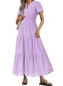 Women's Summer Hollow Out Eyelet Maxi Dress Purple Size XL New