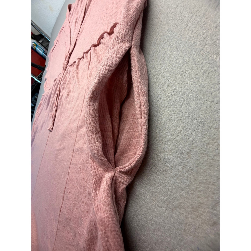 Dusty Rose Textured Knit V-Neck Henley Romper with Pockets - Extra Large XL