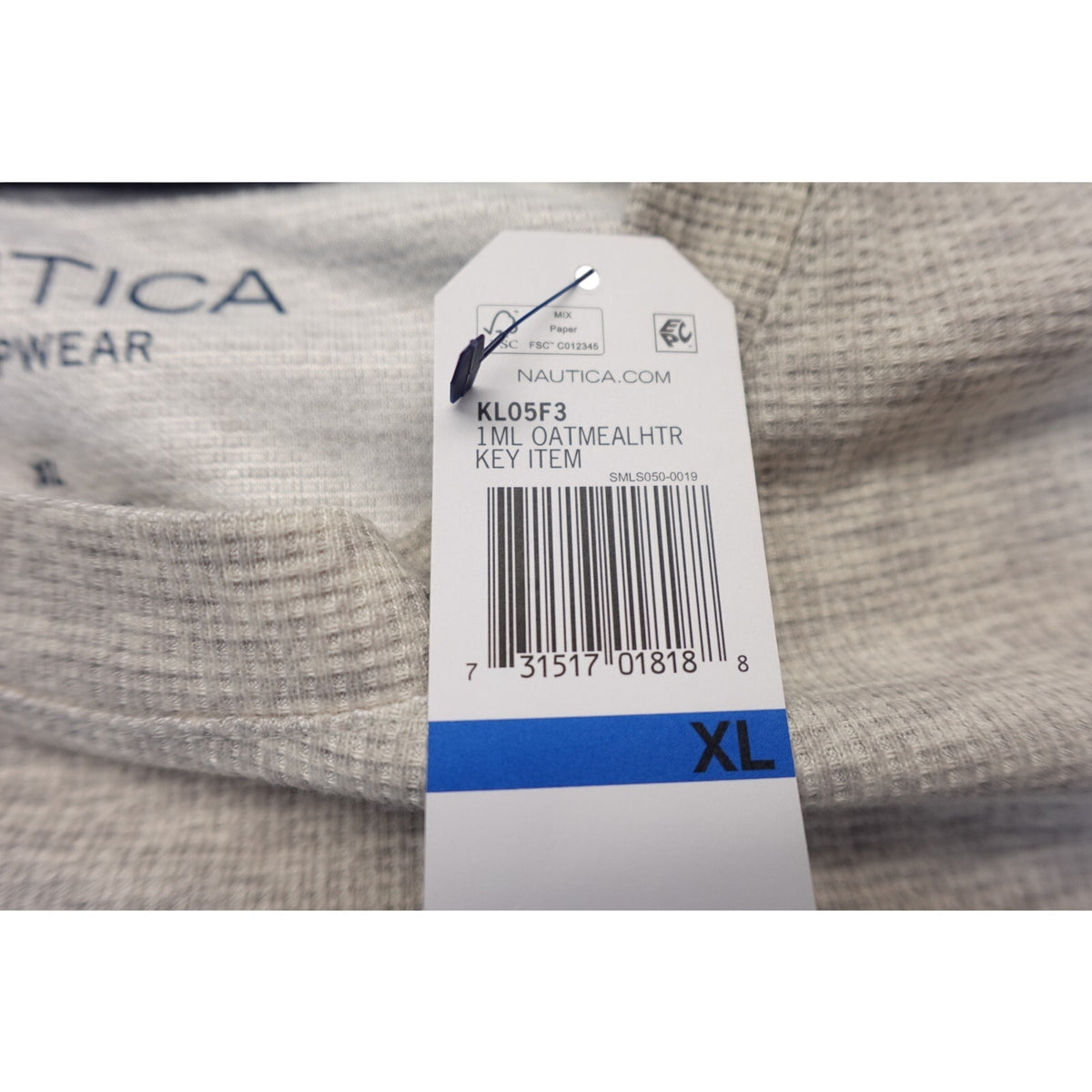 NWT Nautica Sleepwear Mens XL Oatmeal Heather Long Sleeve Crewneck Sleep Shirt