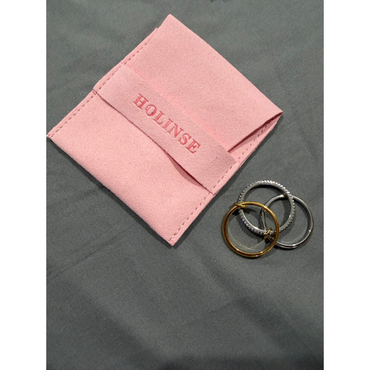 Holinse Tri-band Connected Ring Set Mixed Metal Gold Silver CZ Eternity Band Size 9