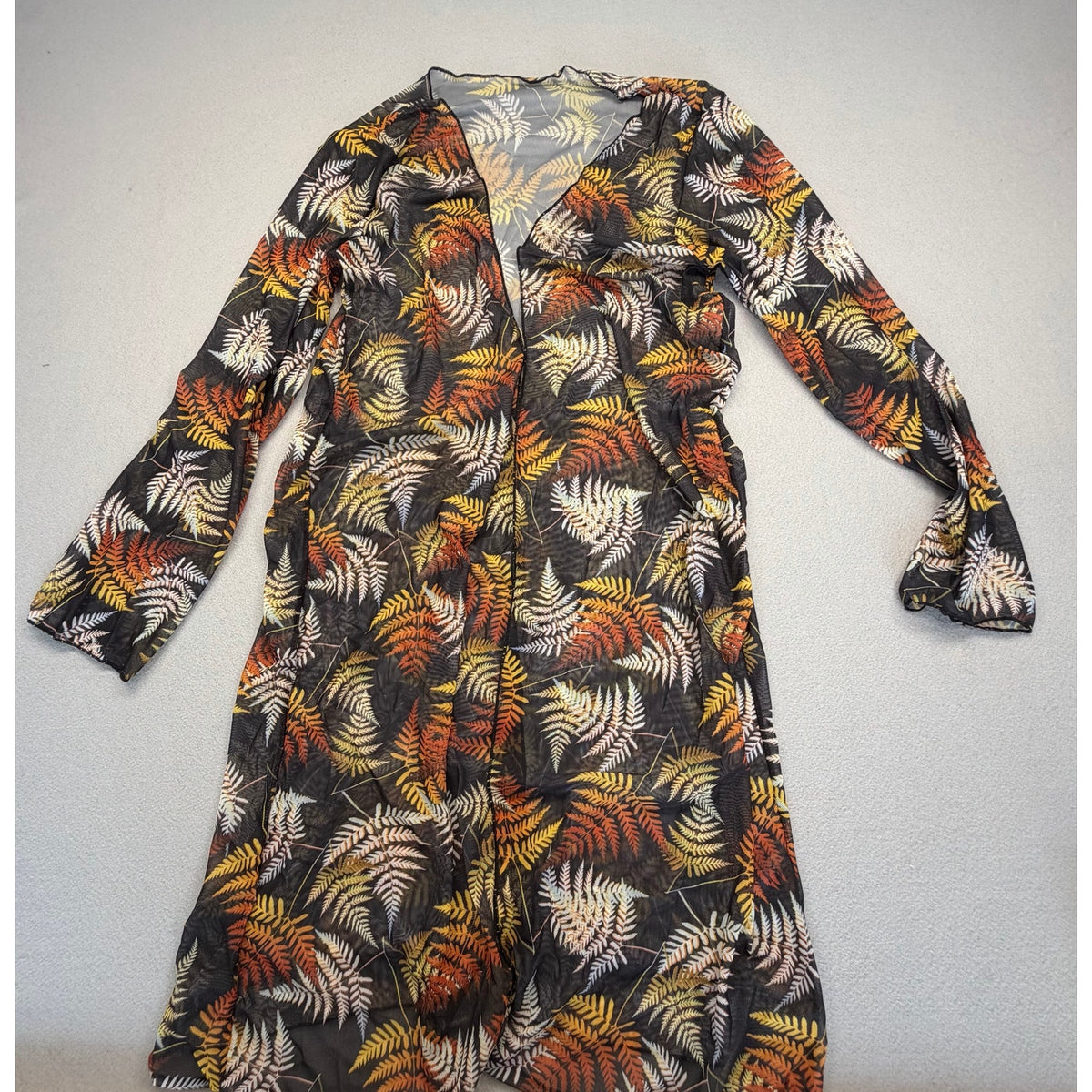 3 pc Women's Tropical Leaf Print Front Tie Bikini High Waist Shorts Swimwear with Kimono Cover Up Size M
