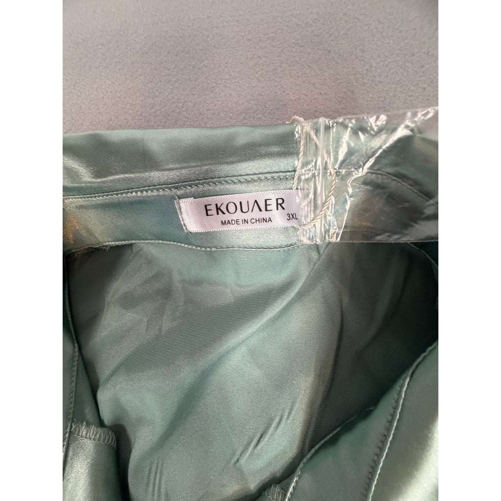 Ekouaer Silky Satin Short Sleeve Button-Down Nightshirt - Mint Green