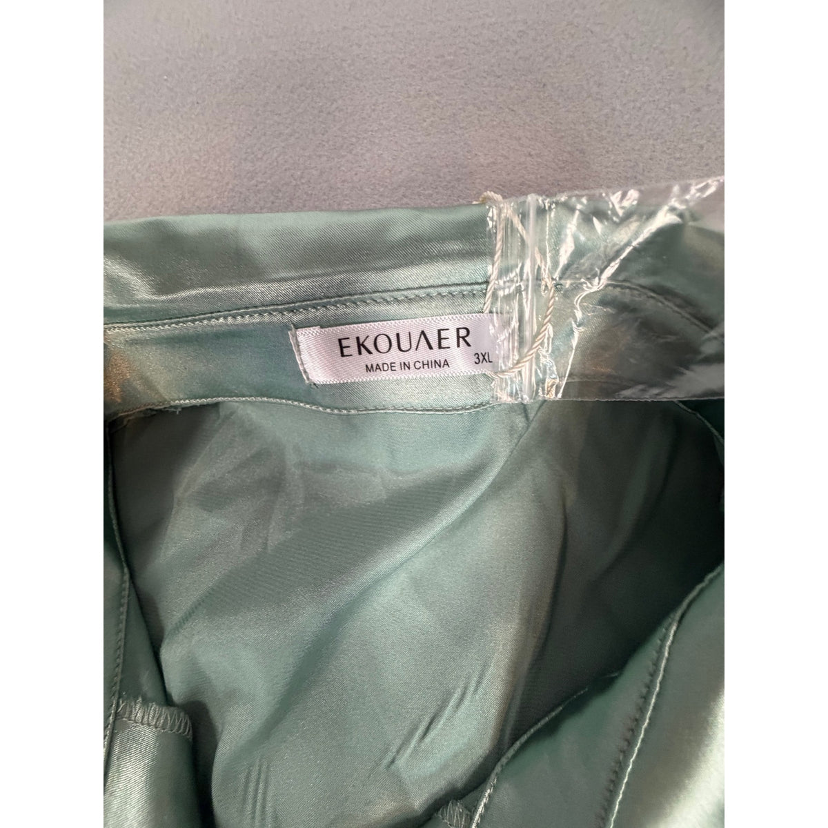 Ekouaer Silky Satin Short Sleeve Button-Down Nightshirt - Mint Green