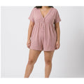 Dusty Rose Textured Knit V-Neck Henley Romper with Pockets - Extra Large XL
