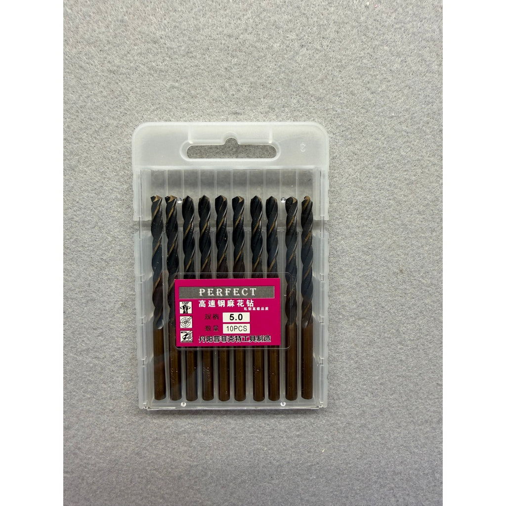 10-Piece 3/16" (5mm) High-Speed Steel (HSS) Straight Shank Twist Drill Bit Set