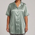Ekouaer Silky Satin Short Sleeve Button-Down Nightshirt - Mint Green