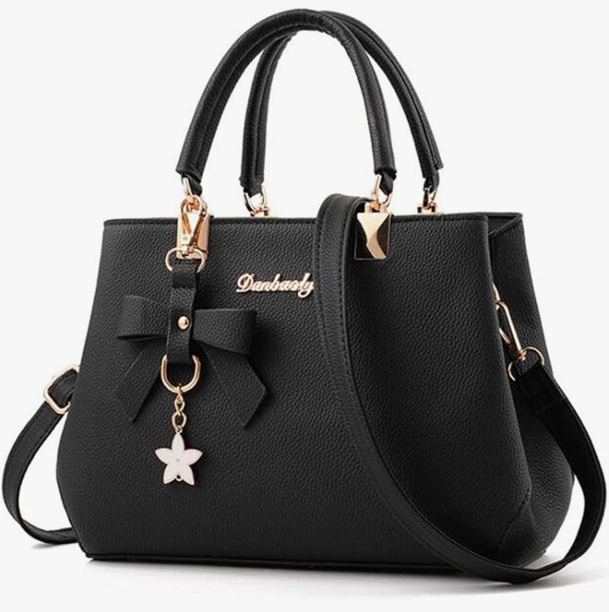 Top-Handle Handbag Crossbody Purse for Women Black with Bowtie Purse Charm