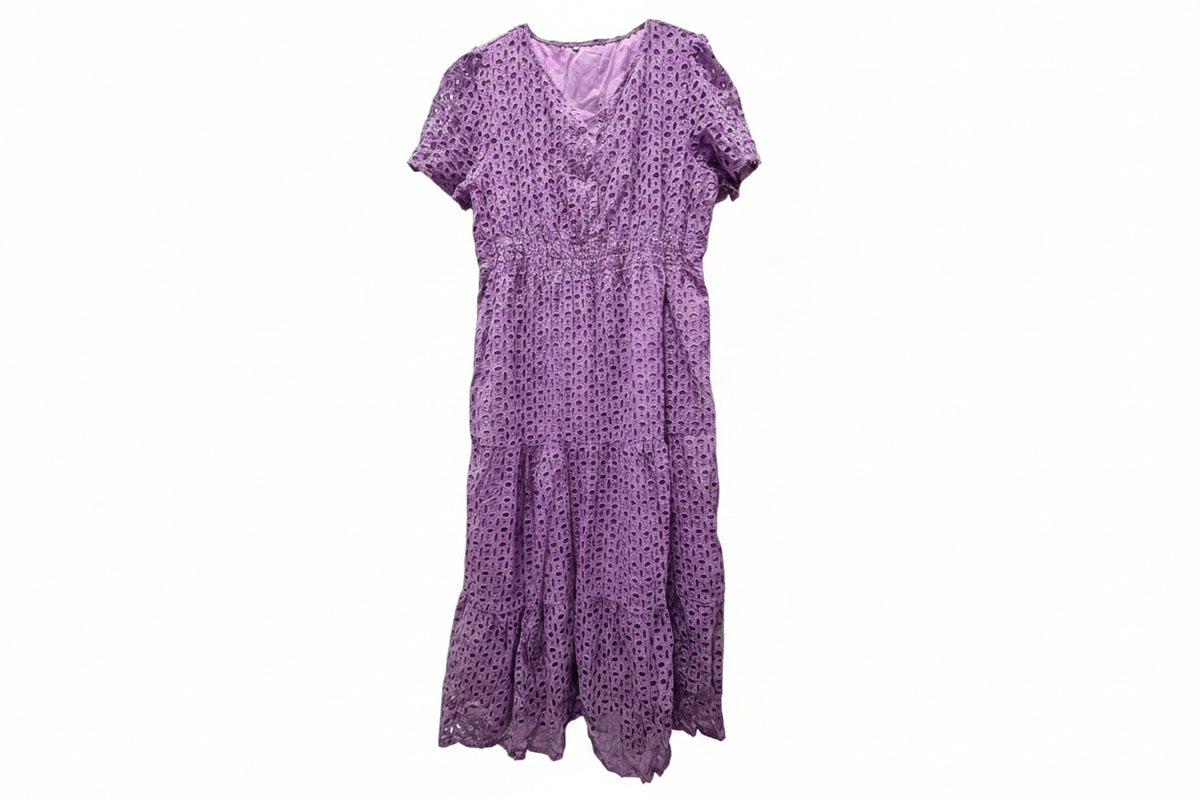 Women's Summer Hollow Out Eyelet Maxi Dress Purple Size XL New