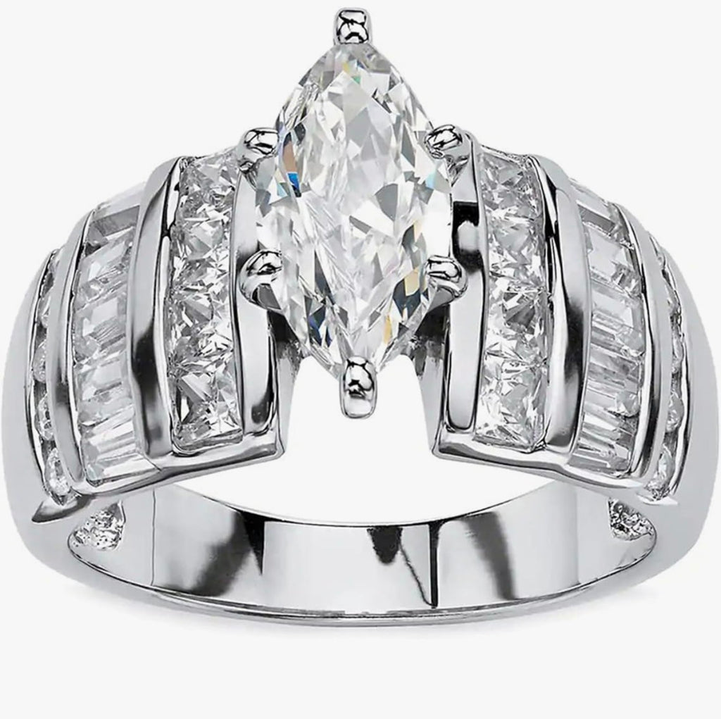 Women's Engagement Ring Fashion Jewelry 925 Sterling Silver Plated CZ Marquise Cut