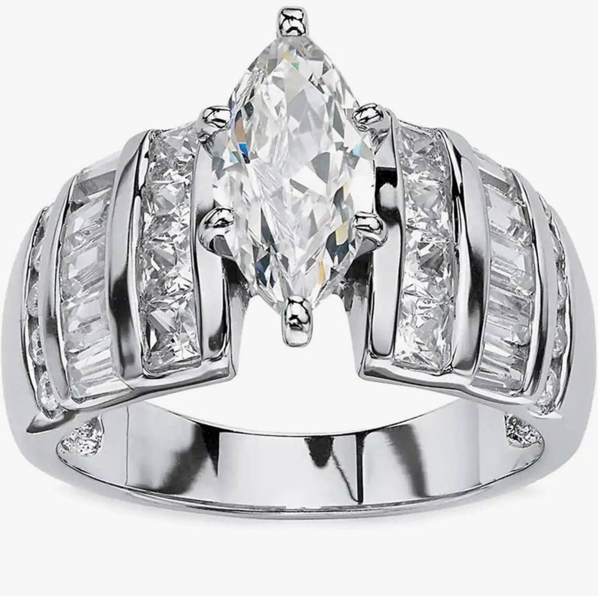 Women's Engagement Ring Fashion Jewelry 925 Sterling Silver Plated CZ Marquise Cut