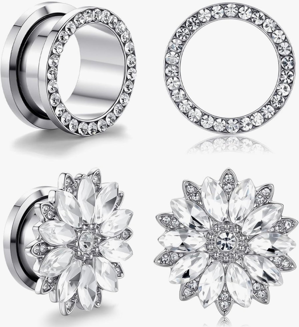 Ear Gauges Plugs with Cubic Zirconia Stanless Steel 12mm