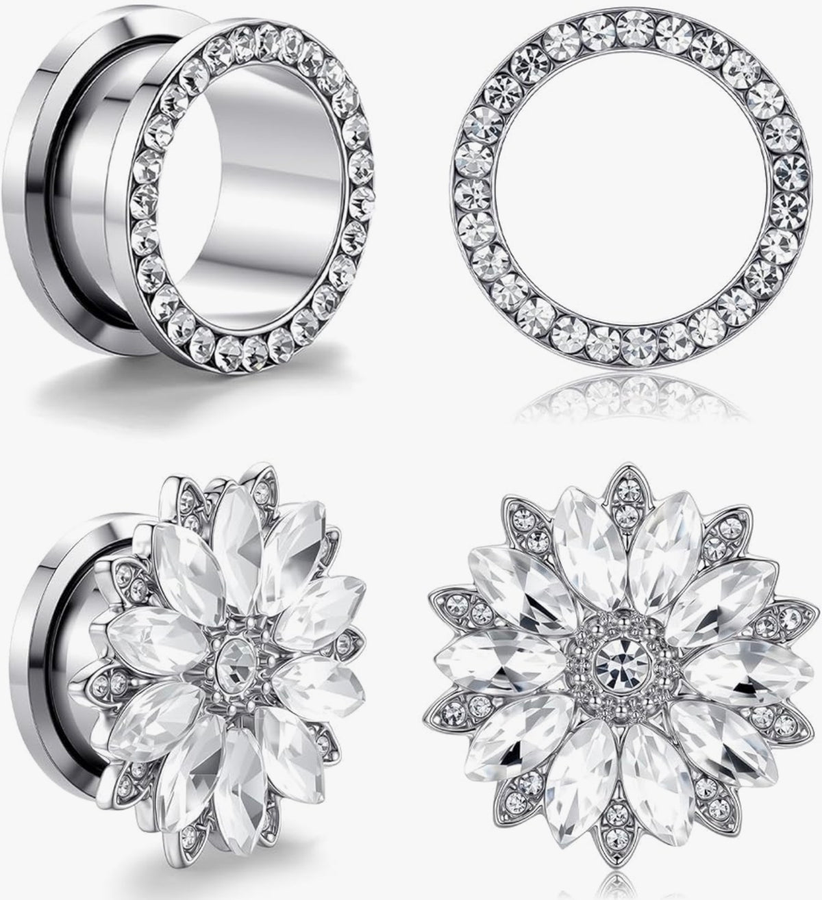 Ear Gauges Plugs with Cubic Zirconia Stanless Steel 12mm
