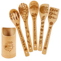 6 Piece Sunflower Bamboo Spoon Set for Kitchen