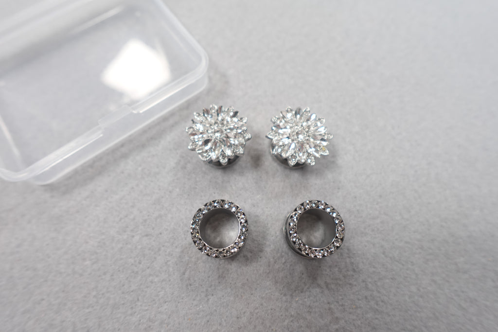 Ear Gauges Plugs with Cubic Zirconia Stanless Steel 12mm