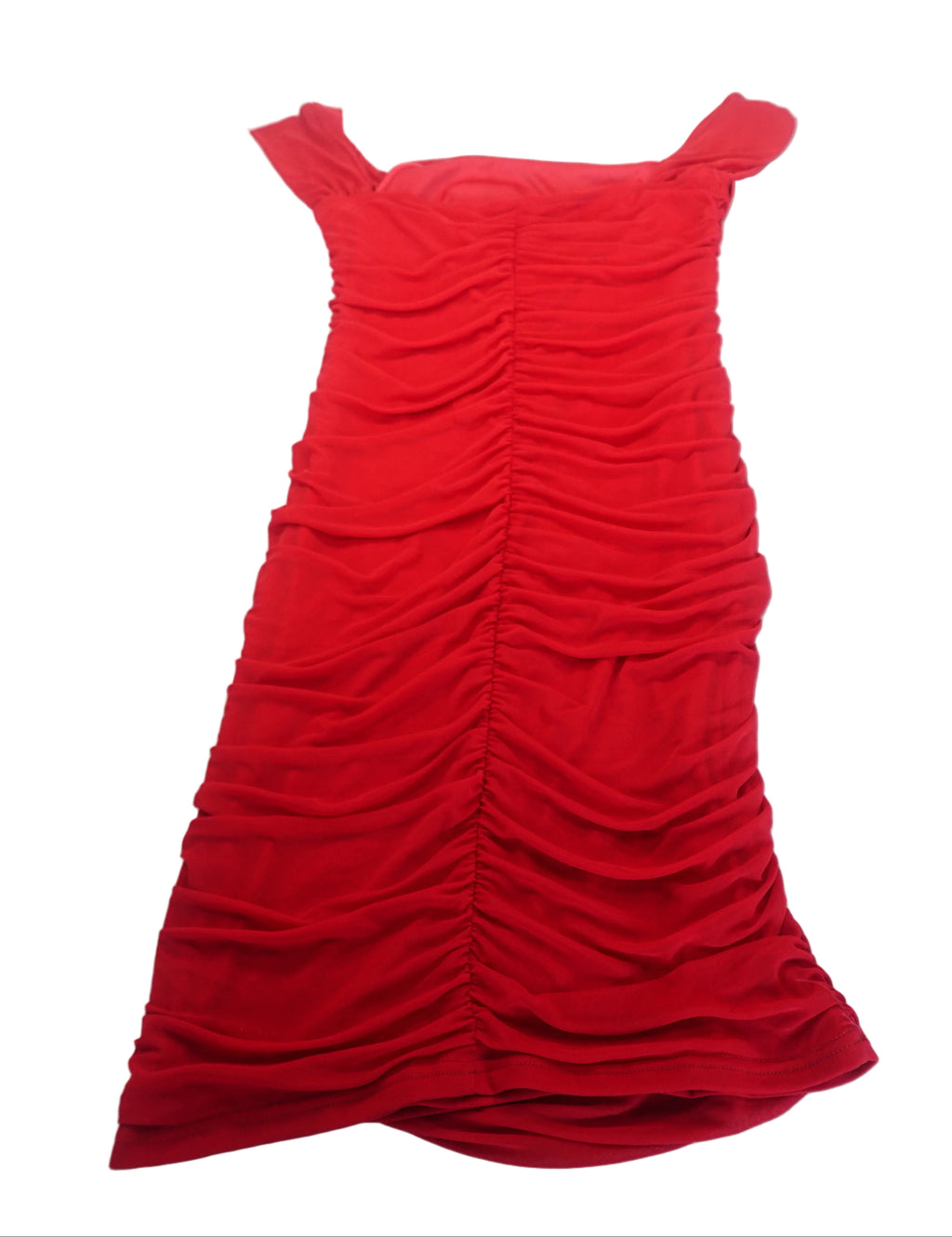 Red Ruched Midi Wide Strap Dress Size XL