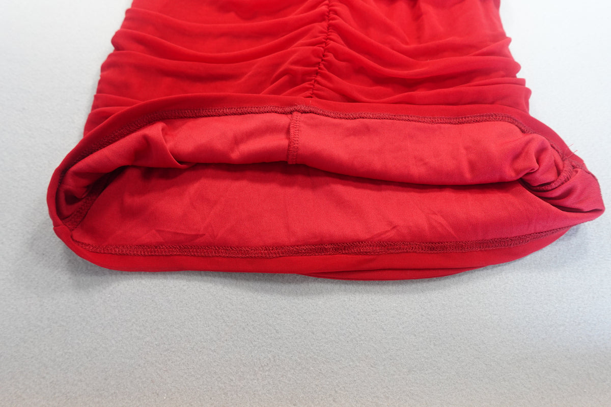 Red Ruched Midi Wide Strap Dress Size XL