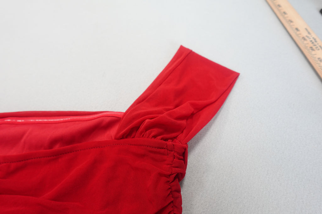 Red Ruched Midi Wide Strap Dress Size XL
