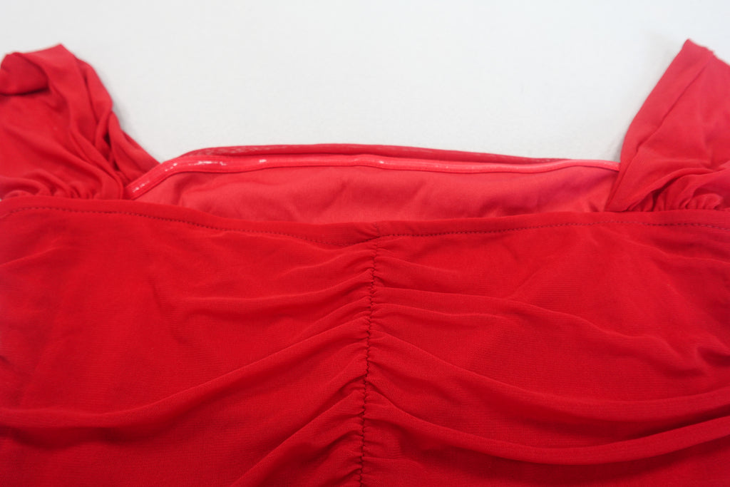 Red Ruched Midi Wide Strap Dress Size XL