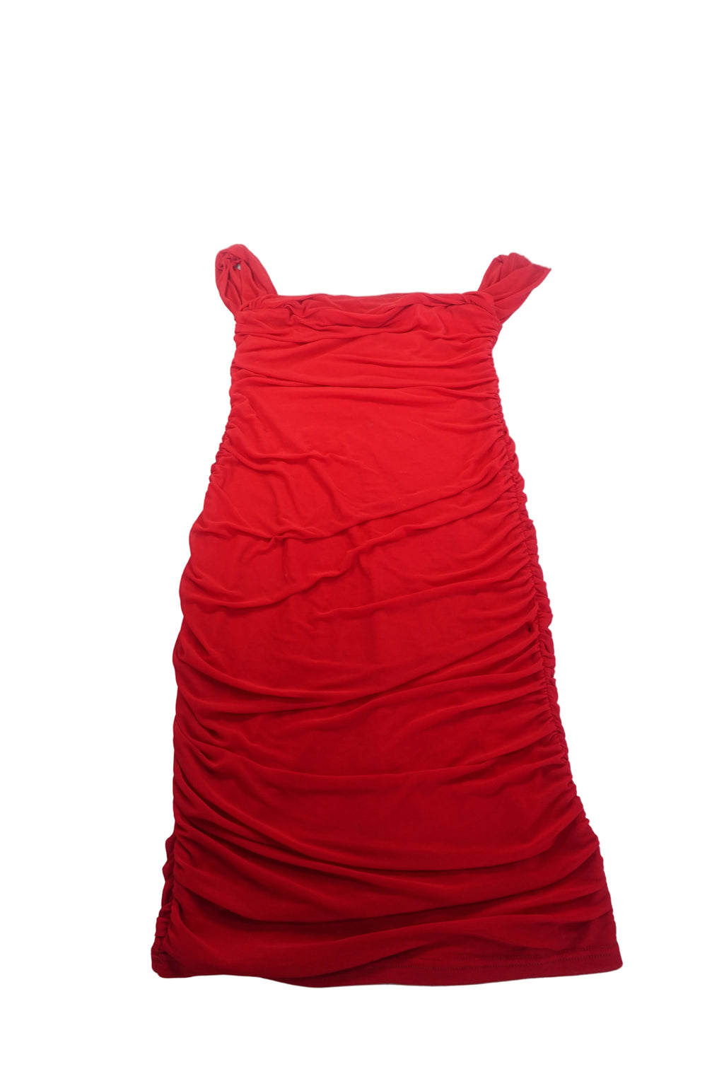 Red Ruched Midi Wide Strap Dress Size XL