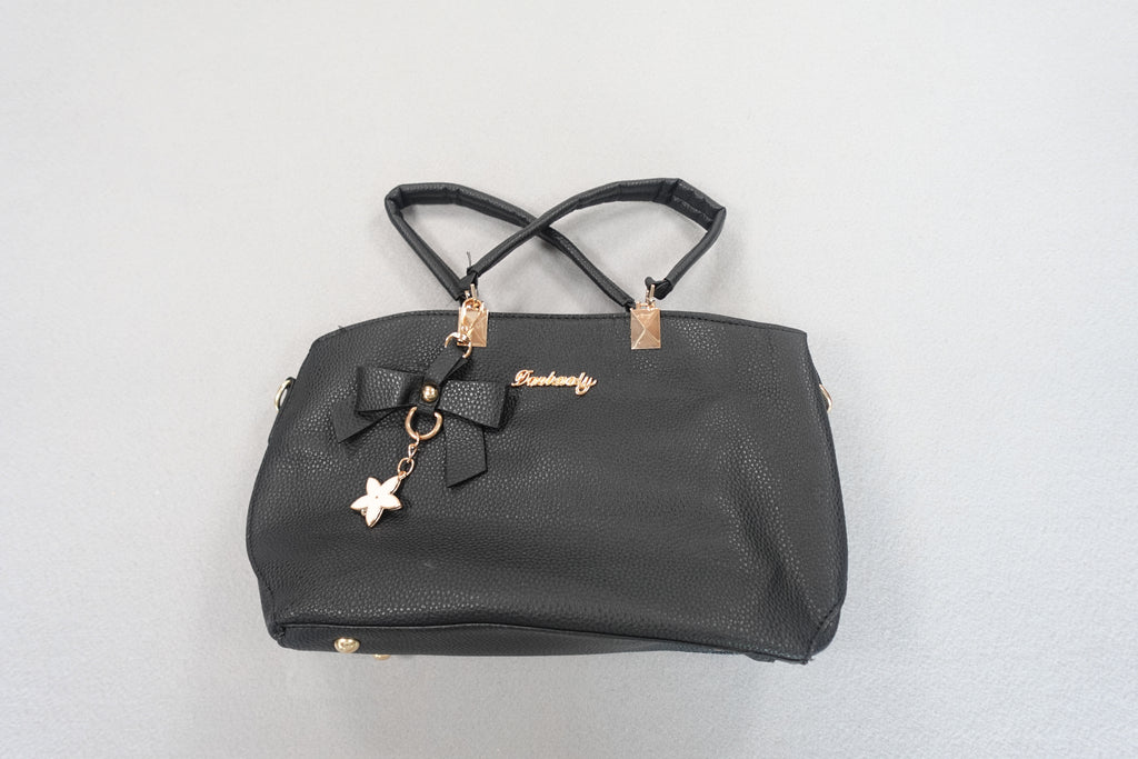 Top-Handle Handbag Crossbody Purse for Women Black with Bowtie Purse Charm