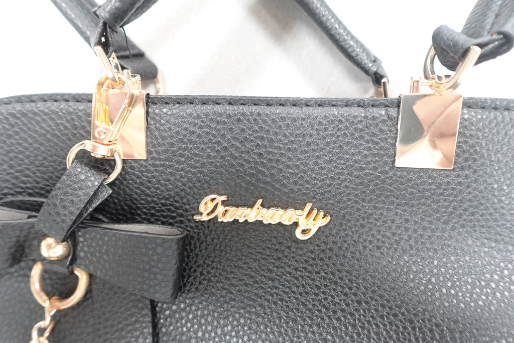 Top-Handle Handbag Crossbody Purse for Women Black with Bowtie Purse Charm