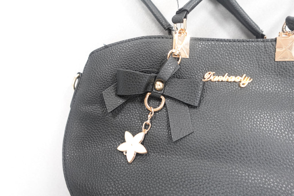 Top-Handle Handbag Crossbody Purse for Women Black with Bowtie Purse Charm