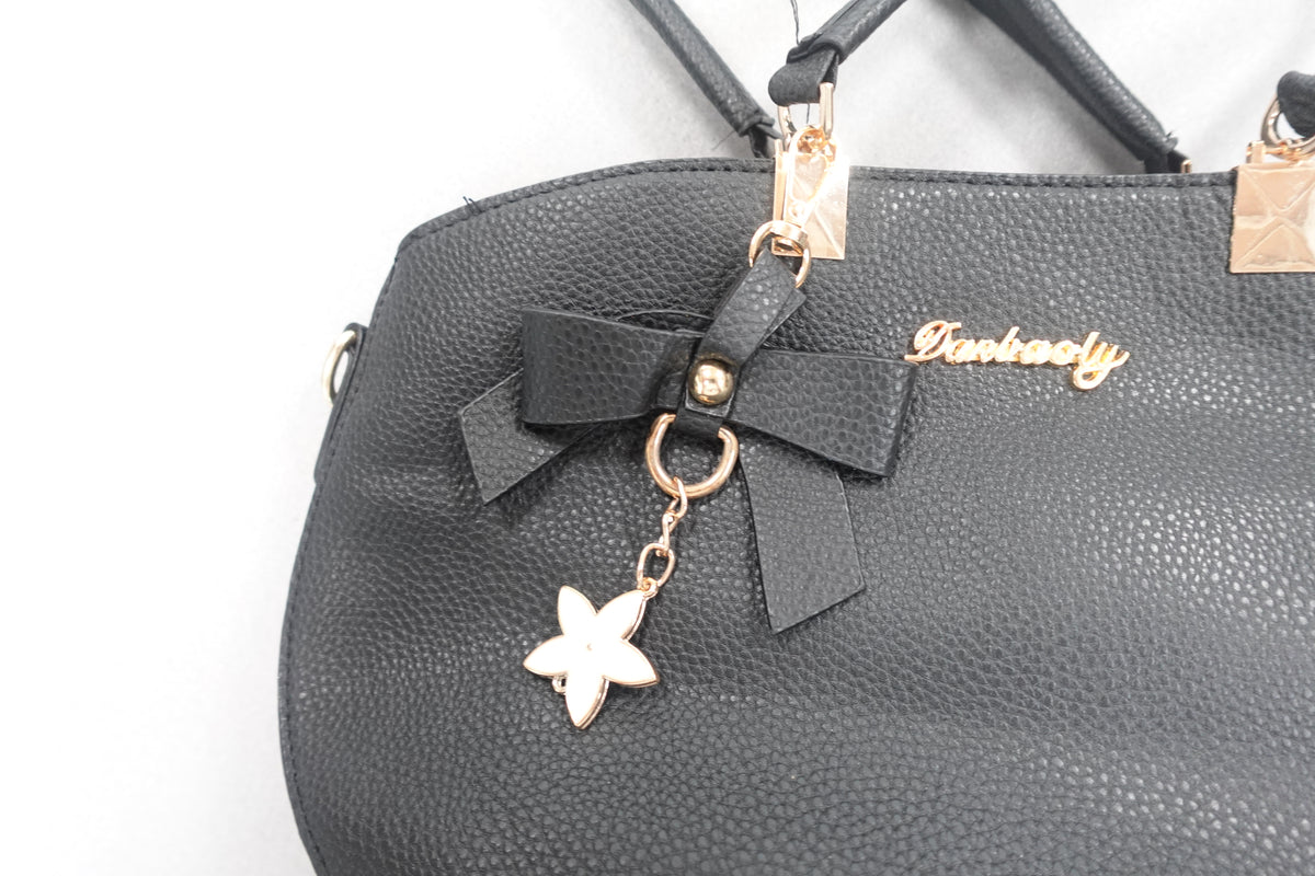 Top-Handle Handbag Crossbody Purse for Women Black with Bowtie Purse Charm