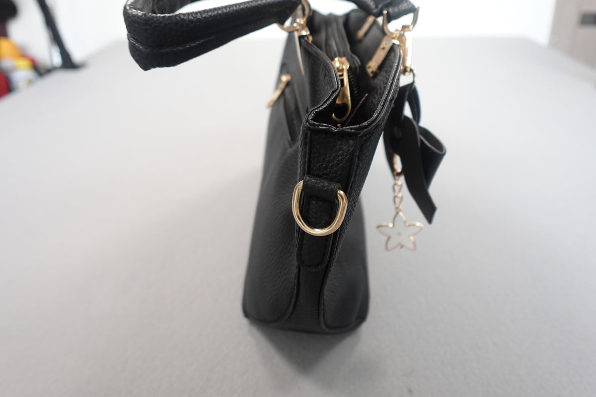 Top-Handle Handbag Crossbody Purse for Women Black with Bowtie Purse Charm