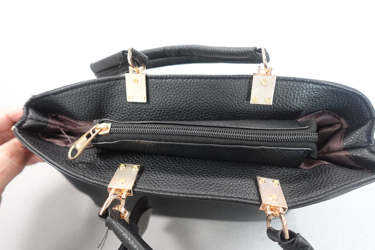Top-Handle Handbag Crossbody Purse for Women Black with Bowtie Purse Charm