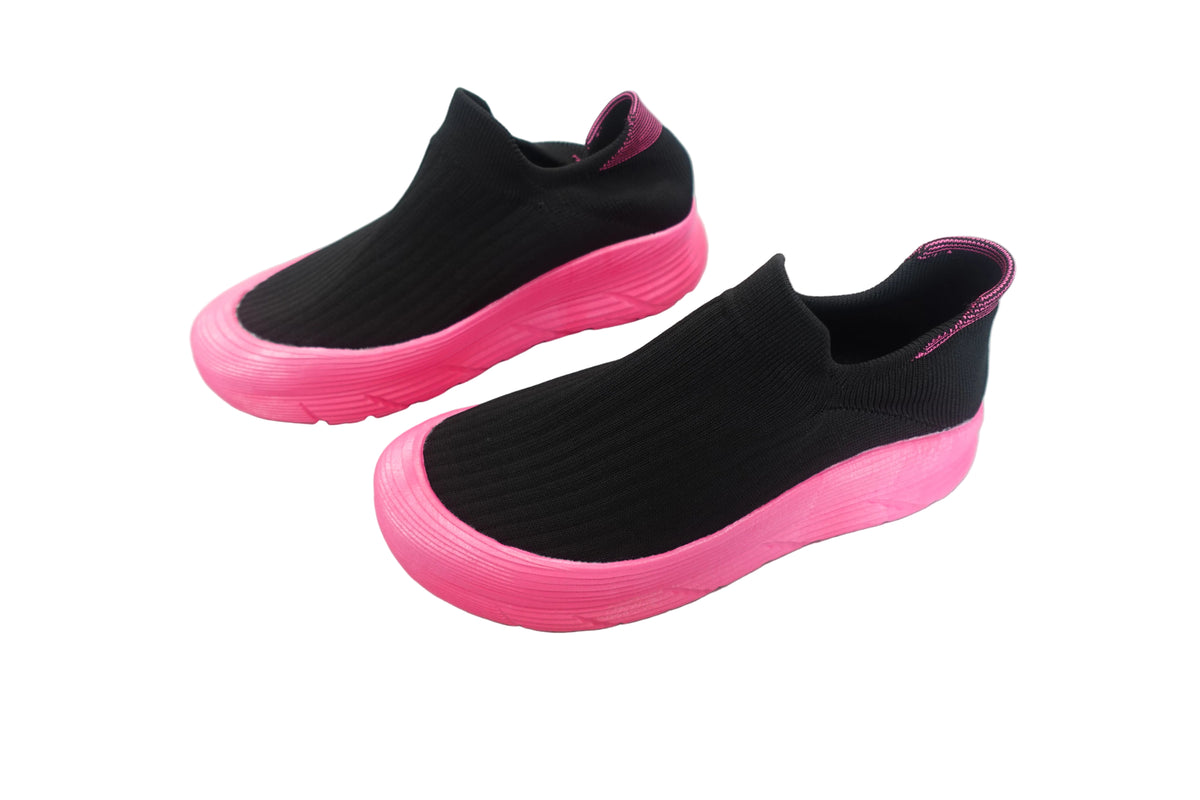 Slip on Walking Tennis Running Shoes Black with Pink Sole Size 43