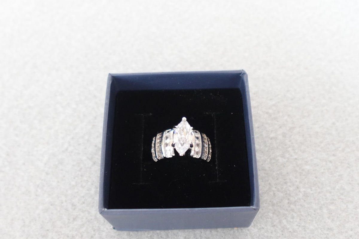 Women's Engagement Ring Fashion Jewelry 925 Sterling Silver Plated CZ Marquise Cut