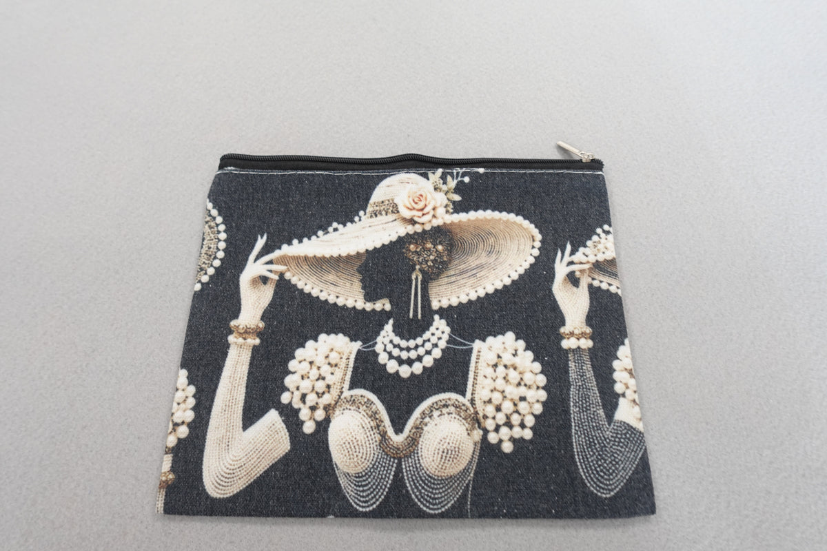 Cosmetic bag with Vintage Print 8" x 7"