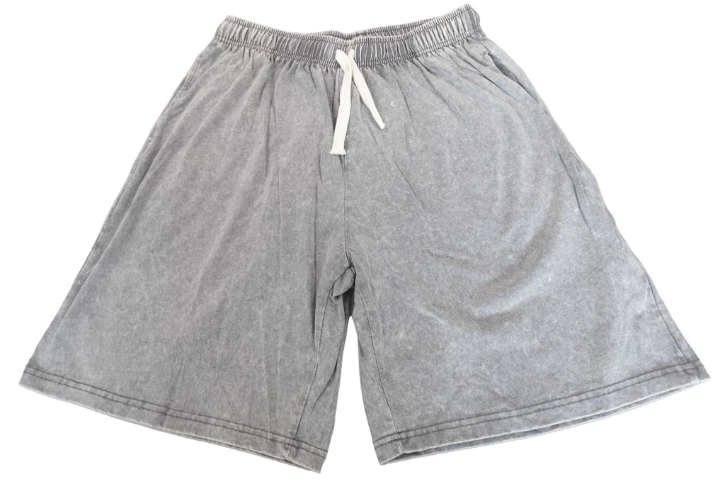 Gray acid washed men women  cotton jogger shorts with drawstring elastic waist size M