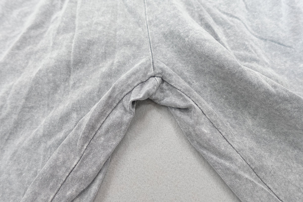 Gray acid washed men women  cotton jogger shorts with drawstring elastic waist size M