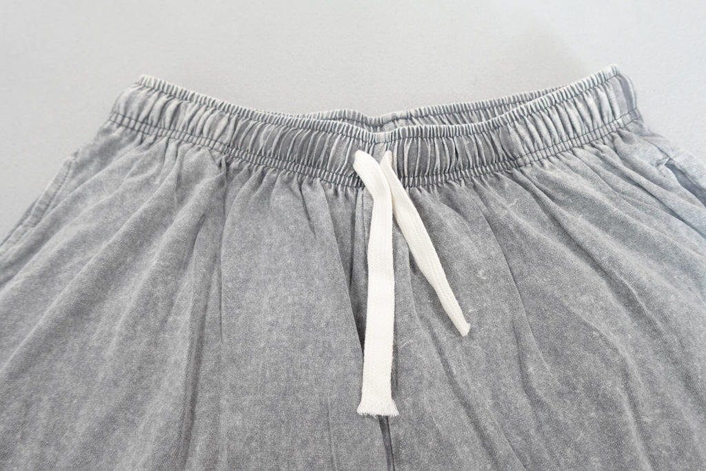 Gray acid washed men women  cotton jogger shorts with drawstring elastic waist size M