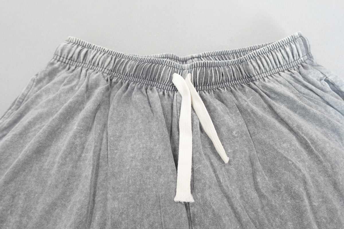 Gray acid washed men women  cotton jogger shorts with drawstring elastic waist size M