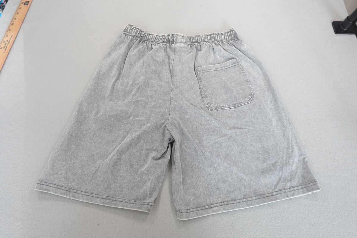Gray acid washed men women  cotton jogger shorts with drawstring elastic waist size M