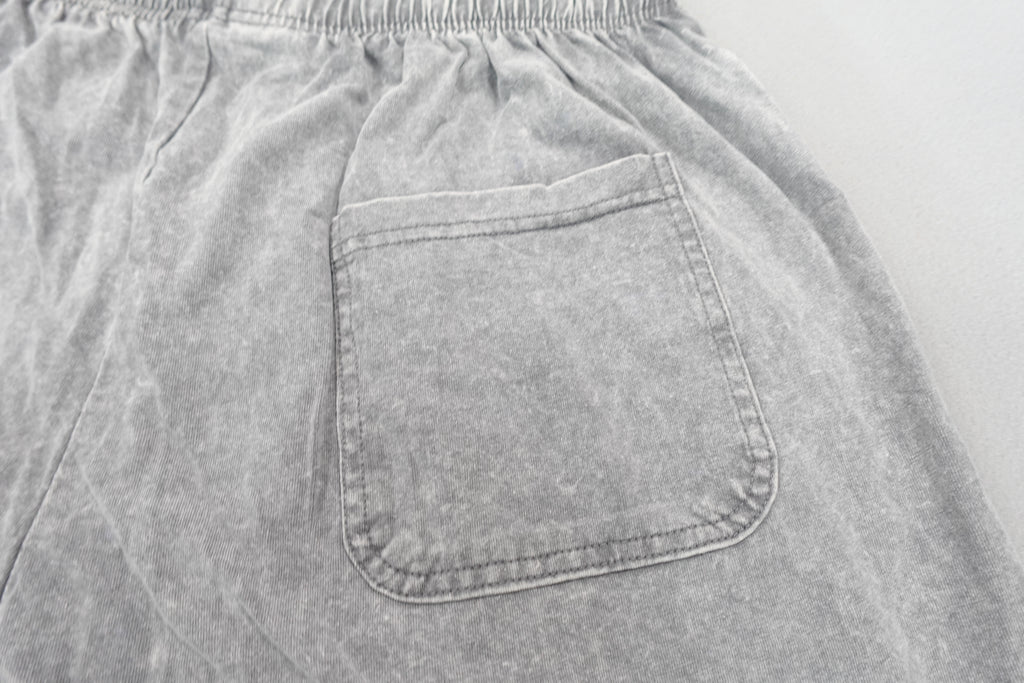 Gray acid washed men women  cotton jogger shorts with drawstring elastic waist size M