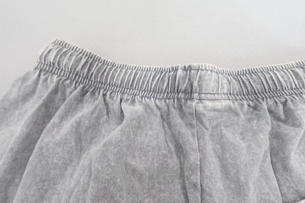 Gray acid washed men women  cotton jogger shorts with drawstring elastic waist size M