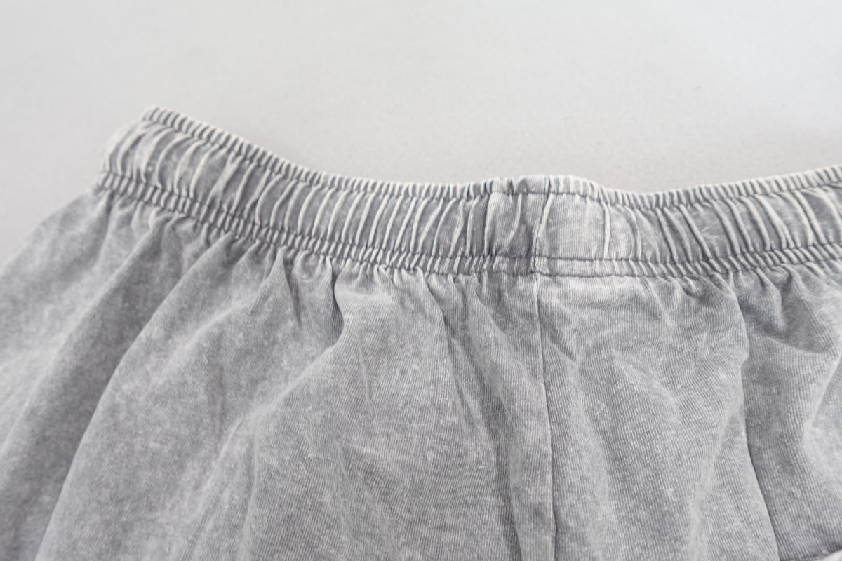 Gray acid washed men women  cotton jogger shorts with drawstring elastic waist size M