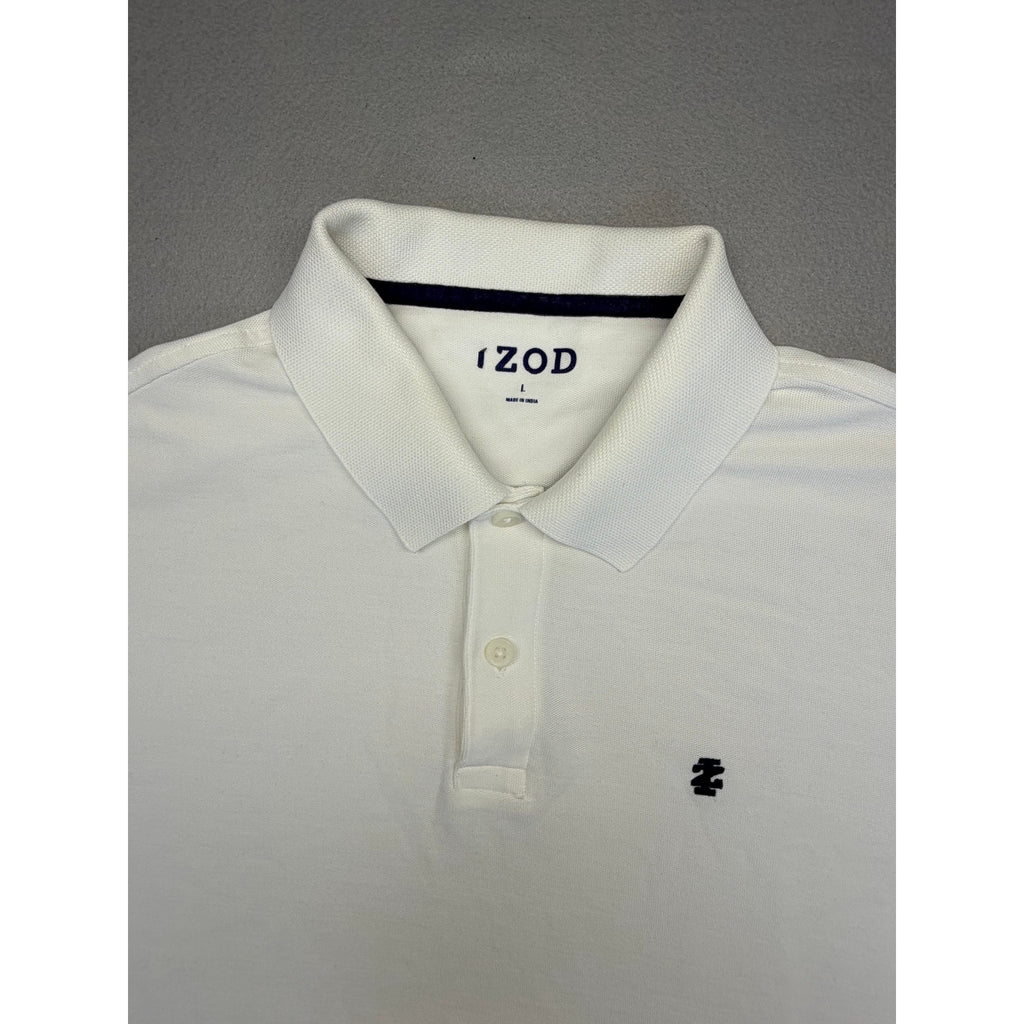 Men's IZOD White Short Sleeve Polo Shirt - Navy Logo - Size L