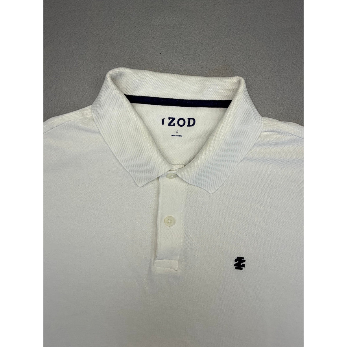 Men's IZOD White Short Sleeve Polo Shirt - Navy Logo - Size L